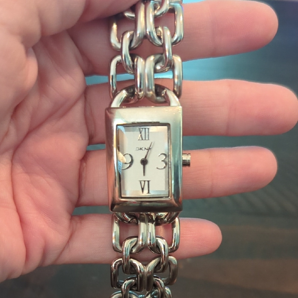 Dkny Silver Rectangular Chain Watch - image 1